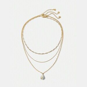 Gold Layered Chain Necklace with Pearl Drop Pendant